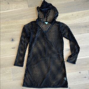 Black Mesh (fishnet) Hooded Cover-Up large